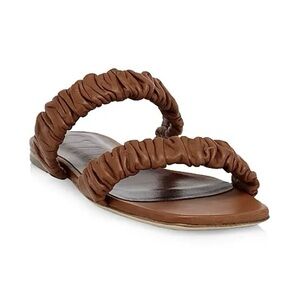 STAUD BROWN LEATHER FLAT SANDALS